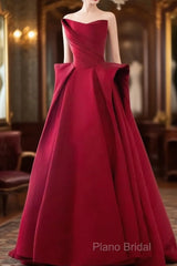 Ball Gown Strapless Burgundy Satin Formal Prom Dresses Formal Dresses