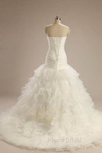 Ball-Gown Strapless Chapel Wedding Dresses White Organza