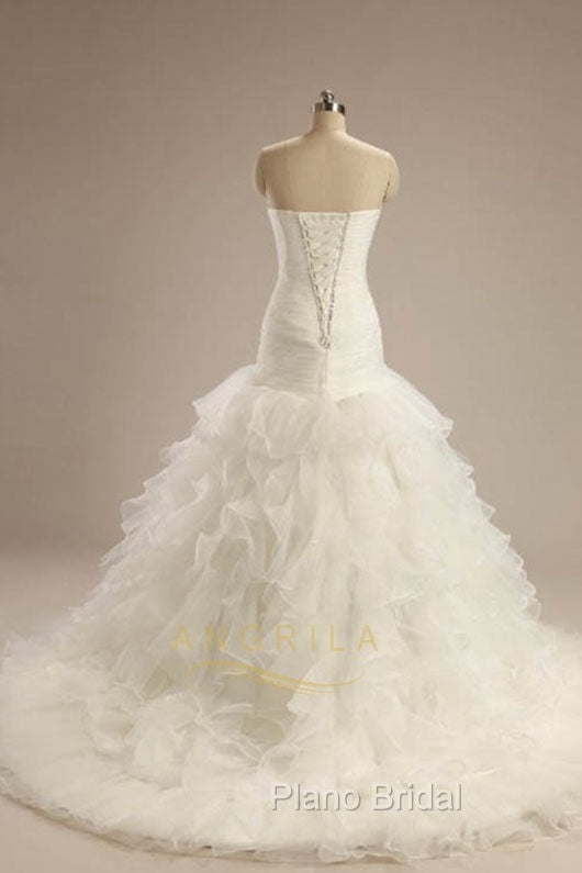 Ball-Gown Strapless Chapel Wedding Dresses White Organza