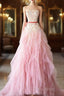 Ball Gown Strapless Tulle Long Pink Formal Prom Dresses Formal Dresses