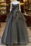 Ball Gown Straps Gray Tulle Long Formal Prom Dresses Formal Dresses