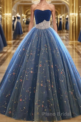 Ball Gown Sweetheart Floor-Length Net Formal Prom Dresses With Beading