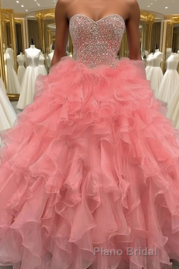 Ball Gown Sweetheart Floor-Length Organza Evening Dresses With Beading Main image