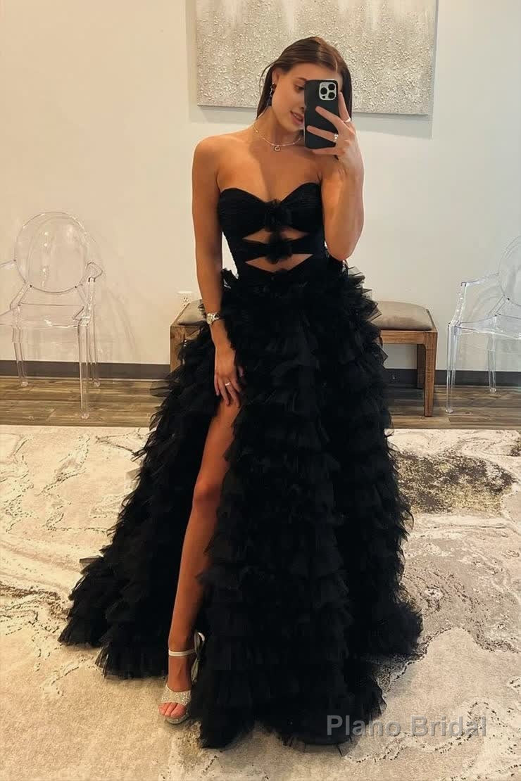 Ball Gown Sweetheart Black Tiered Printed Tulle Prom Dress Main image