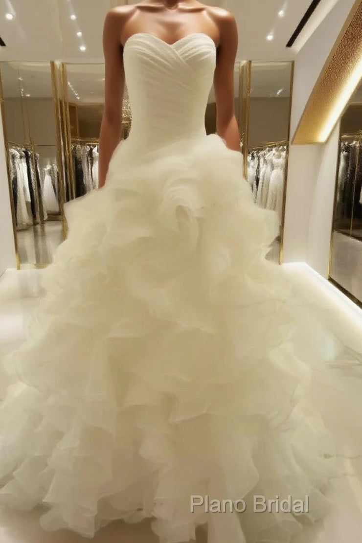 Ball-Gown Sweetheart Ruffles Court Train Organza Wedding Dresses