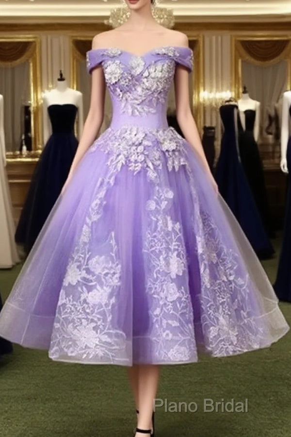 Ball Gown Tea Length Off The Shoulder Embroidery Dresses Main image