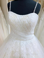 Ball Gown Tulle Lace Spaghetti Straps Appliqued Wedding Dresses