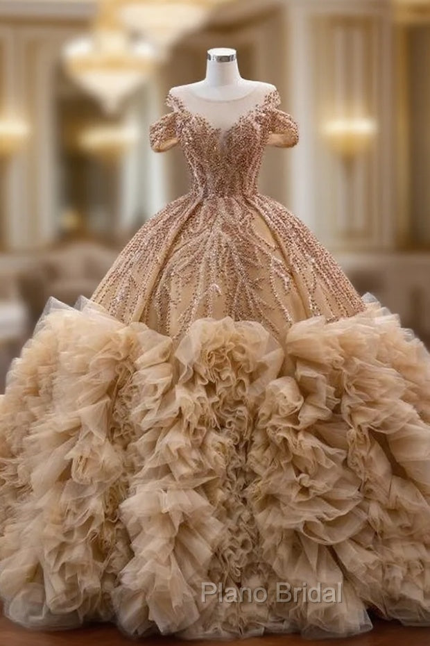 Ball Gown Tulle Sequins Beading Formal Prom Dresses