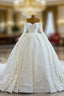 Ball Gown Tulle Sequins Long Sleeve Off the Shoulder Wedding Dresses