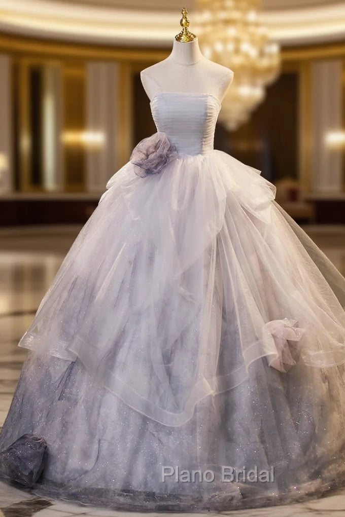 Ball Gown Tulle Strapless Flower Quinceanera Dresses