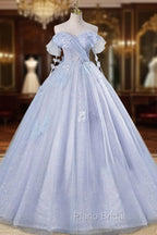 Ball-Gown Tulle Sweetheart Floor-Length Pearls Butterflies Quinceanera Dresses with Appliqued