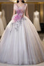 Ball Gown Tulle V-neck Pleats Appliques Quinceanera Dresses