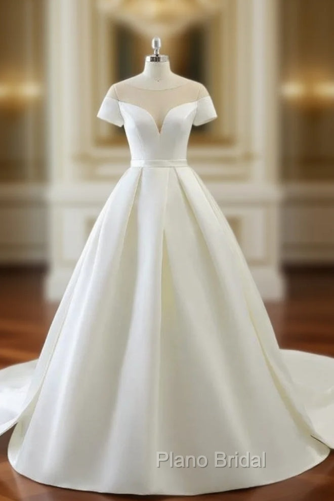 Ball Gown White Satin Scoop Neck Short Satin Wedding Dresses Main image
