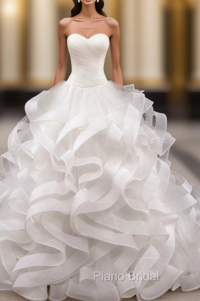 Ball Gown White Sweetheart Tulle Train Wedding Dresses Main image