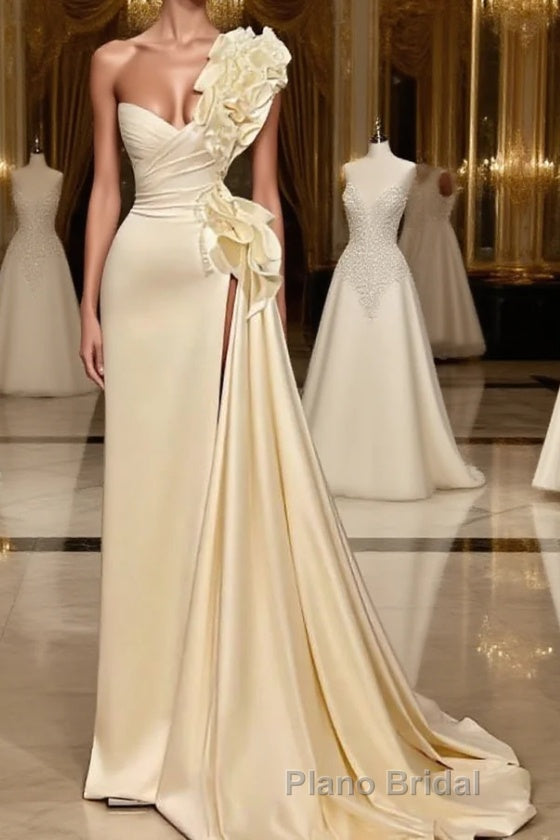 Sparkly Ruffles Split Wedding Dress With Glitter Long White One Shoulder Main image