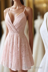 Cute Lace Short Formal Prom Dresses, A-Line Homecoming Dresses