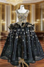 Be The Formal Prom Queen Black Ball Gown Tulle  Square Star Sequins Formal Prom Dresses