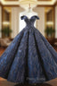 Be The Formal Prom Queen In Navy Blue Sequins Ball Gown Off The Shoulder Formal Prom Dresses