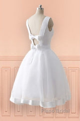 Beach Open Bow Back Knee Length Simple Wedding Dresses