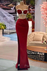 Beaded Burgundy Mermaid Formal Prom Dresses