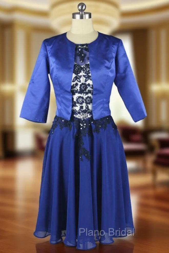 Beaded Lace Chiffon Knee Length Blue Mother Of The Bride Dresses
