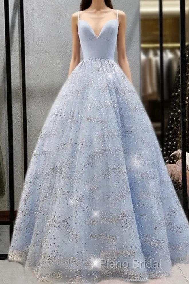 Beaded Tulle Formal Prom Dresses Ball Gown Plunge Neck Main image