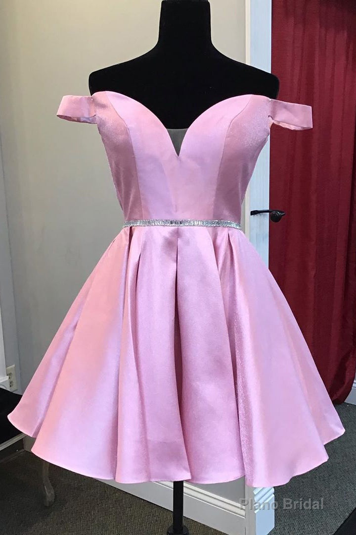 Beaded Waist Off the Shoulder Pink Homecoming Dresses,Cocktail Dresses Parties Main image