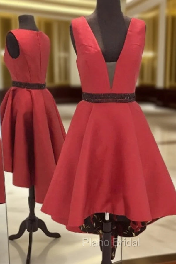 Beading Homecoming Dresses Outlet A-line Sleeveless V-Neck Asymmetrical Beading Zipper Dresses