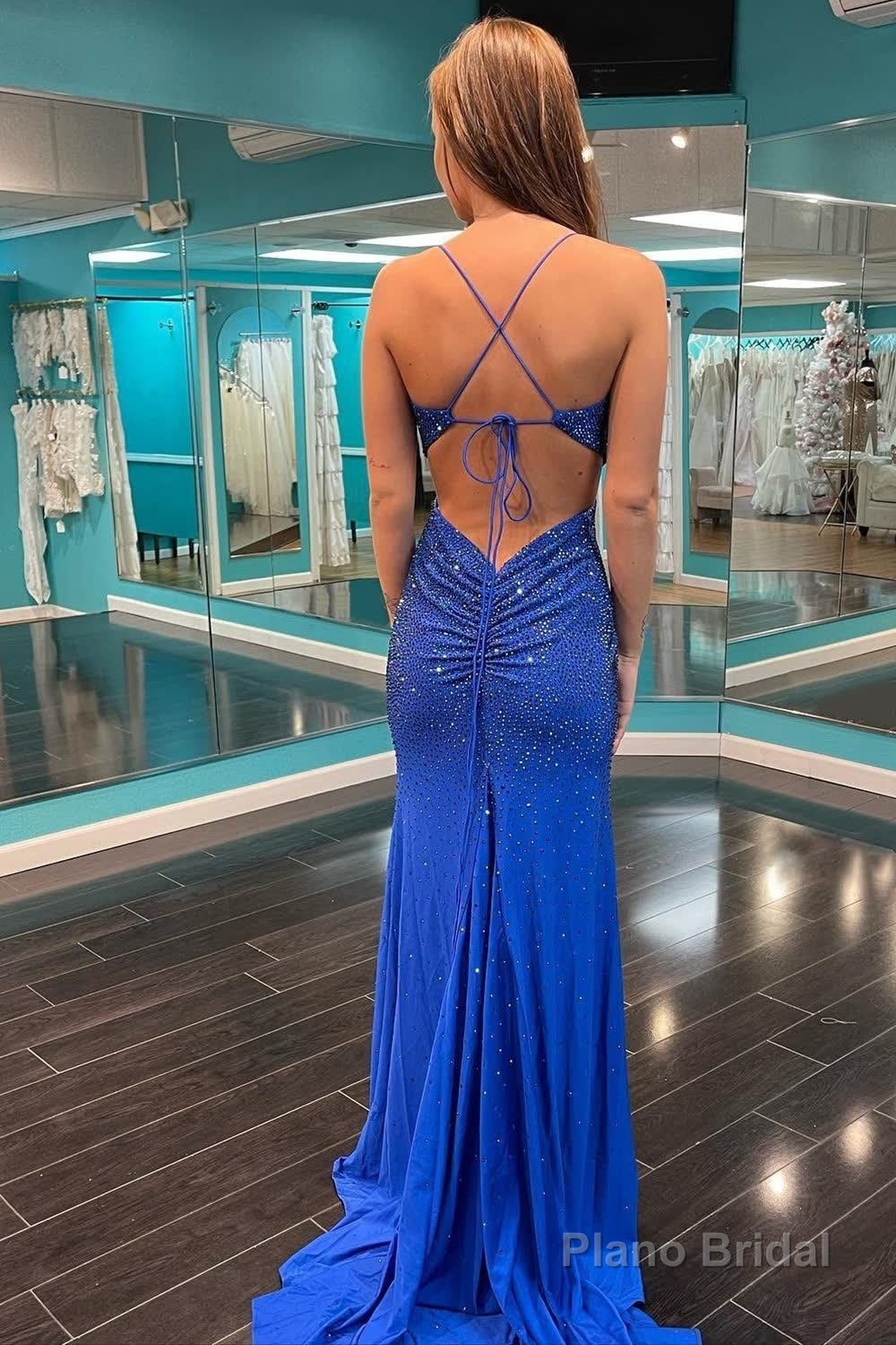 Beading Royal Blue Mermaid Prom Dress with Slit Secondary image