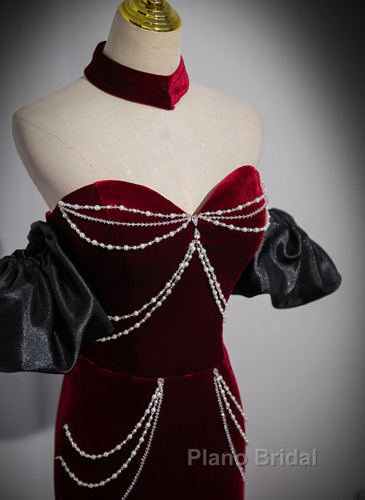 Beauiful Wine Red Off Shoulder Mermaid Long Formal Prom Dresses, Wine Red Party Dresses Secondary image