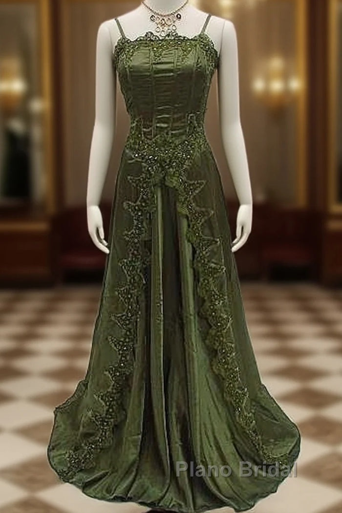 Beautiful A Line Dark Green Lace Formal Prom Gown Long Formal Prom Dresses Main image