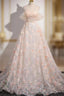 Beautiful A-Line Off Shoulder Flowers Lace Formal Dresses, Long Formal Prom Dresses