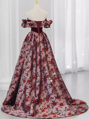 Beautiful A Line Off The Shoulder Long Floral Formal Prom Dresses