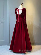 Beautiful A Line Red Velvet Formal Prom Dresses Sweatheart Party Dresses Brithday Ball Gown