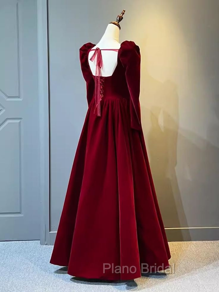 Beautiful A Line Red Velvet Formal Prom Dresses Sweatheart Party Dresses Brithday Ball Gown
