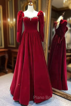 Beautiful A Line Red Velvet Formal Prom Dresses Sweatheart Party Dresses Brithday Ball Gown