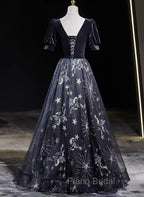 Beautiful A-line Simple Black Floor Length Party Dresses, Black Long Formal Prom Dresses