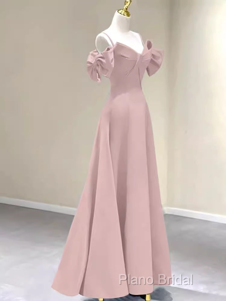Beautiful A-Line Straps Pink Long Formal Prom Dresses Secondary image