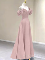 Beautiful A-Line Straps Pink Long Formal Prom Dresses