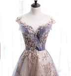 Beautiful A-Line Tulle With Lace Applique Party Dresses, Tulle Long Formal Prom Dresses