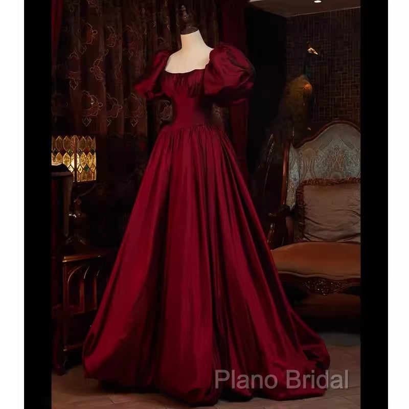 Beautiful Ball Gown Square Neckline Satin Long Red Formal Prom Dresses Secondary image