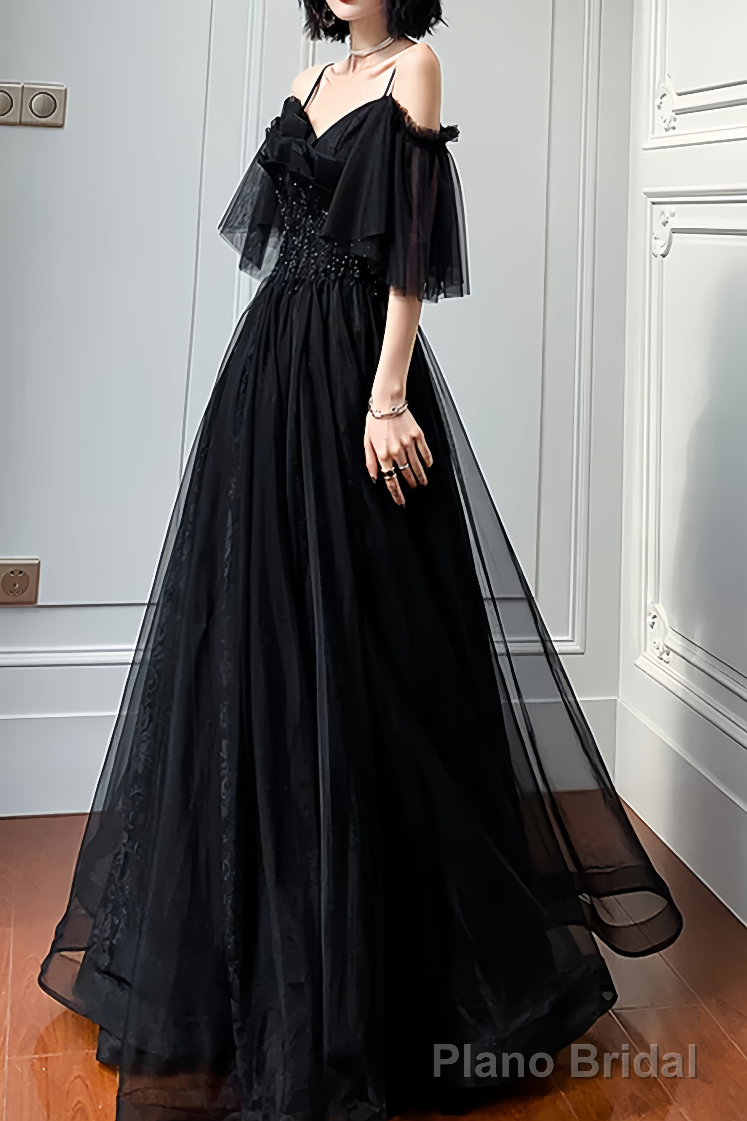 Beautiful Black Off the Shoulder Evening Dress Prom Dresses