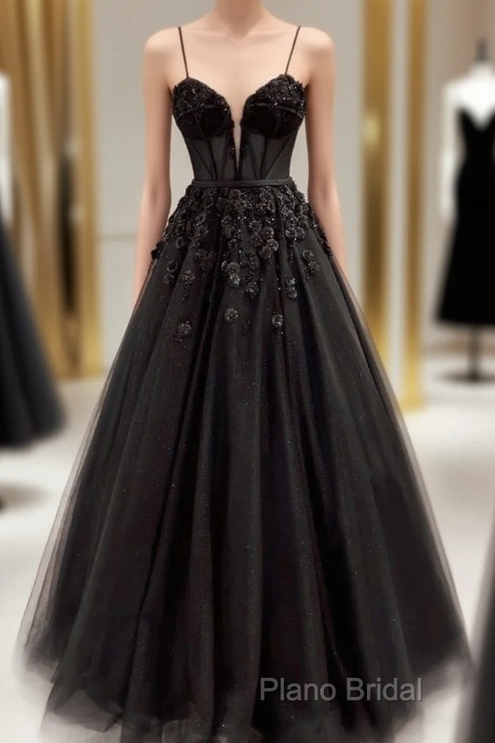 Beautiful Black Tulle Applique Formal Prom Dresses Elegant Formal Dresses Party Dresses Main image