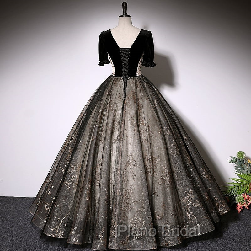 Beautiful Black Tulle Short Sleeves Long Party Dresses Black Short Sleeves Formal Prom Dresses Formal Prom Dresses shops