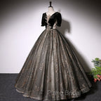 Beautiful Black Tulle Short Sleeves Long Party Dresses Black Short Sleeves Formal Prom Dresses Formal Prom Dresses shops