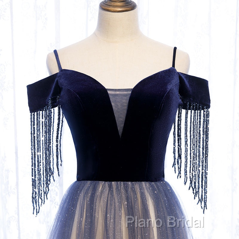Beautiful Blue Gradient Tulle Long Party Dresses,A-Line Off Shoulder Formal Dresses