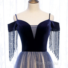 Beautiful Blue Gradient Tulle Long Party Dresses,A-Line Off Shoulder Formal Dresses