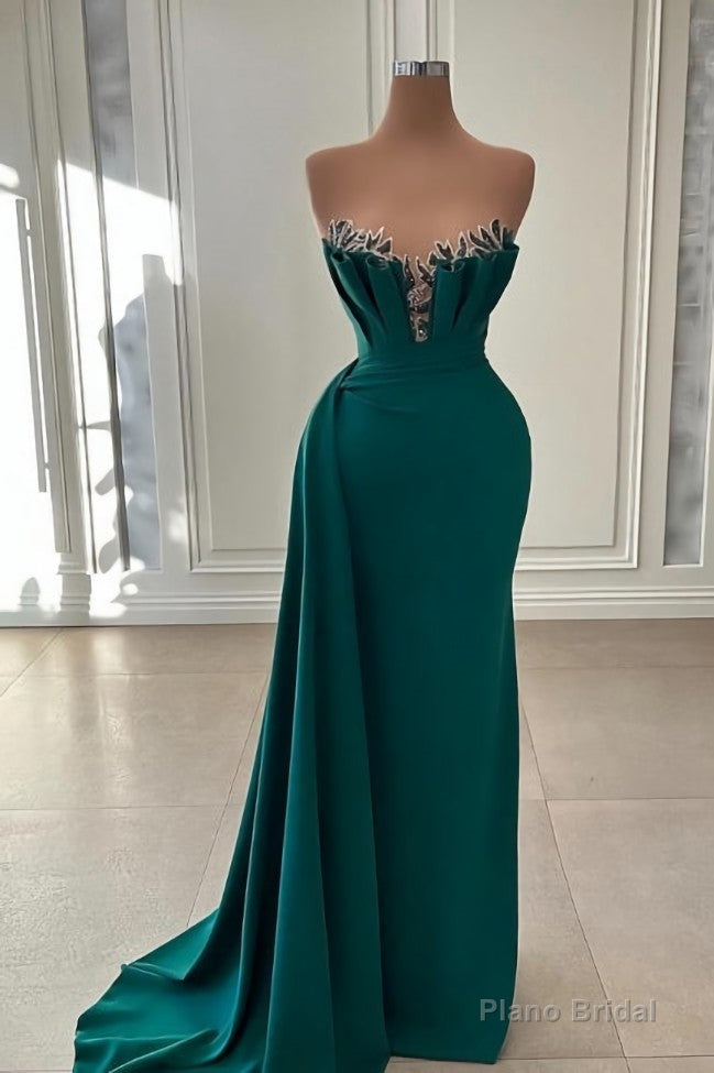 Beautiful Dark Green Long Prom Dress Strapless Mermaid Evening Gowns Main image