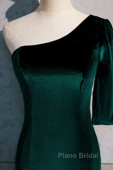 Beautiful Dark Green One Shoulder Evening Dresses, Green Mermaid Formal Dresses