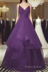 Beautiful Dark Purple Tulle Layers Formal Gown, Purple Formal Party Dresses